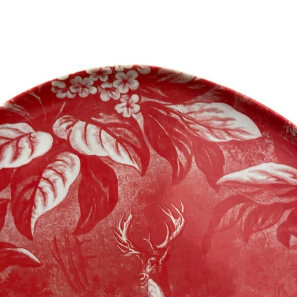 Neiman Marcus NOBLE FUR 10in Porcelain Dinner Plates In Gift Box Red White Set 2 - Picture 8 of 14